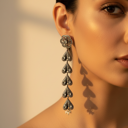 Silver Oxidised Drop Earrings