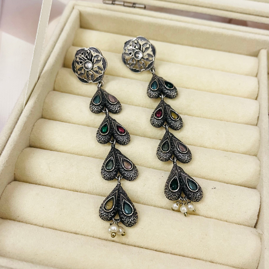 Silver Oxidised Drop Earrings