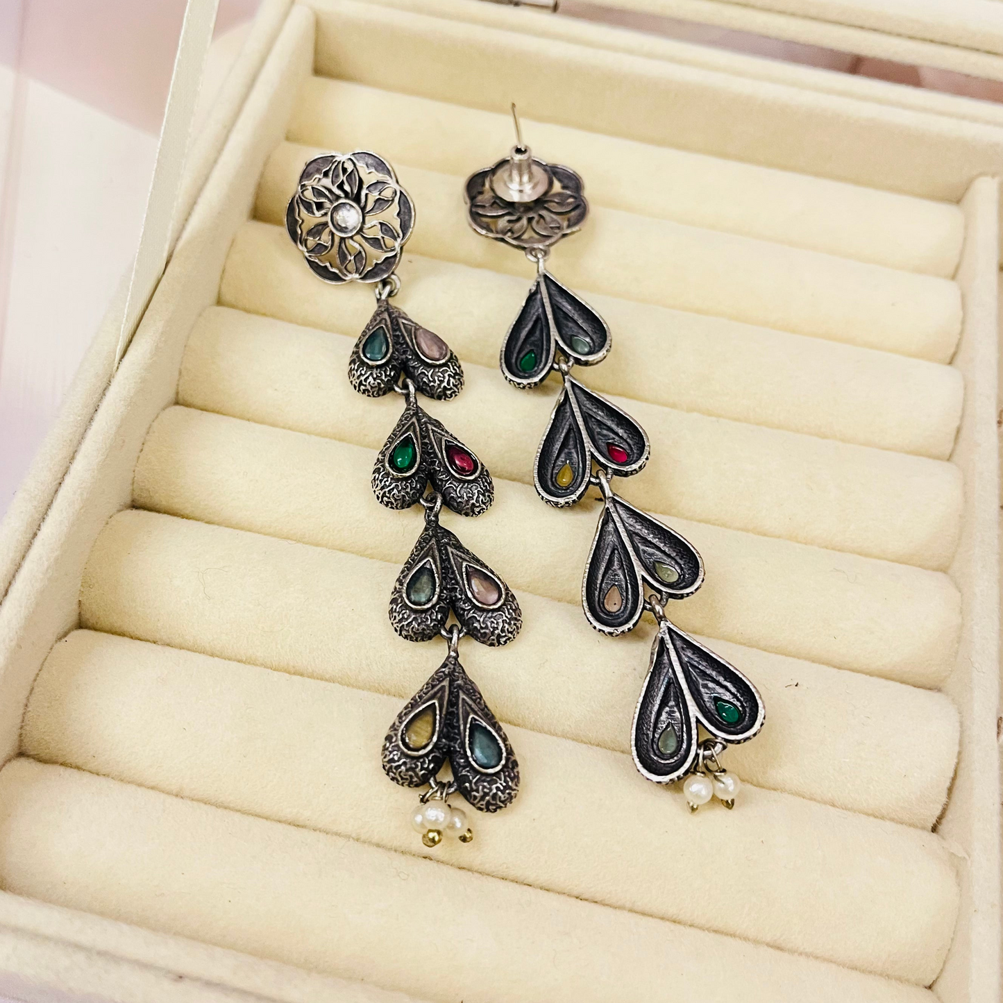 Silver Oxidised Drop Earrings