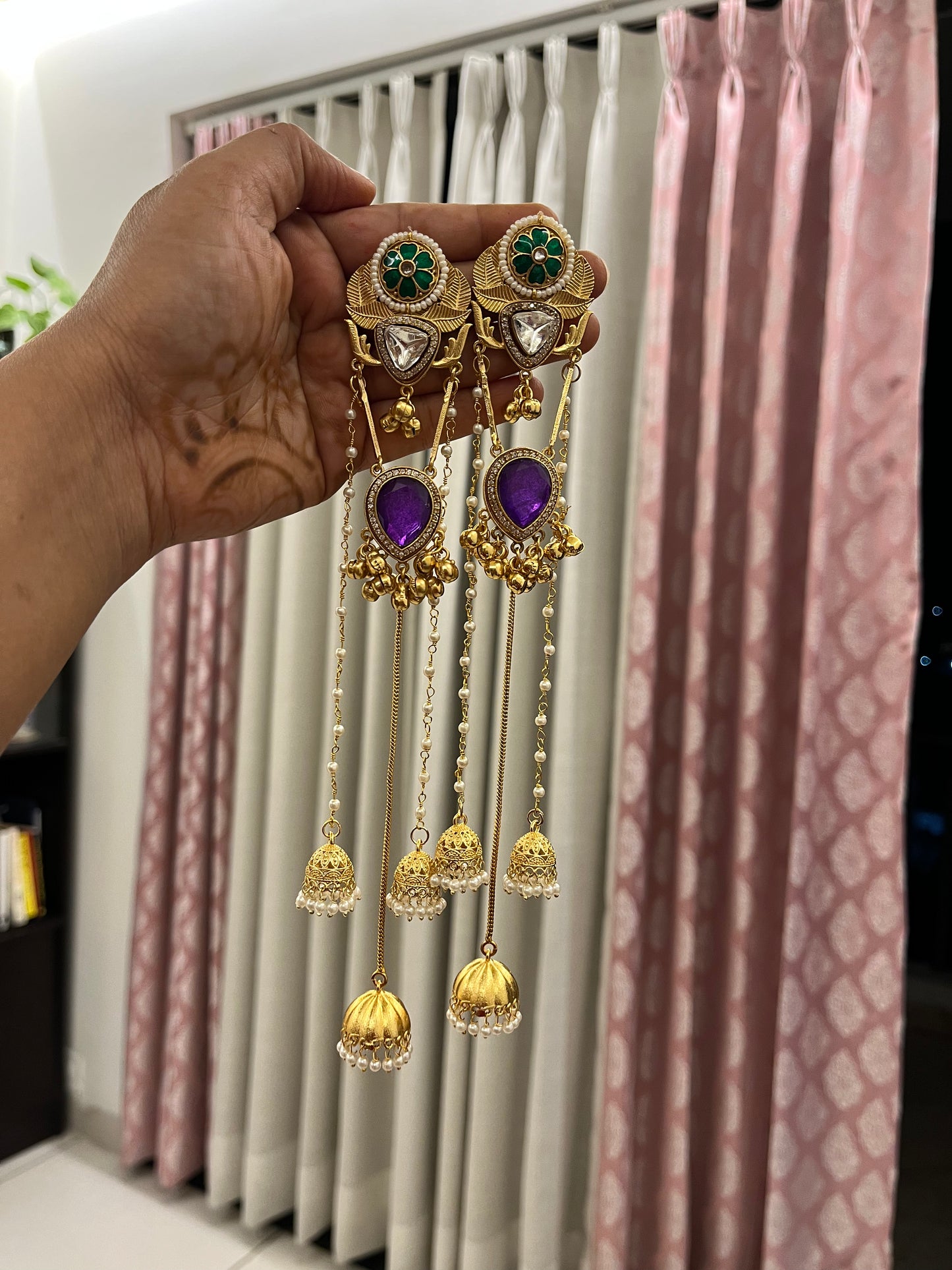 Pachi Kundan Stone Kashmiri Earrings