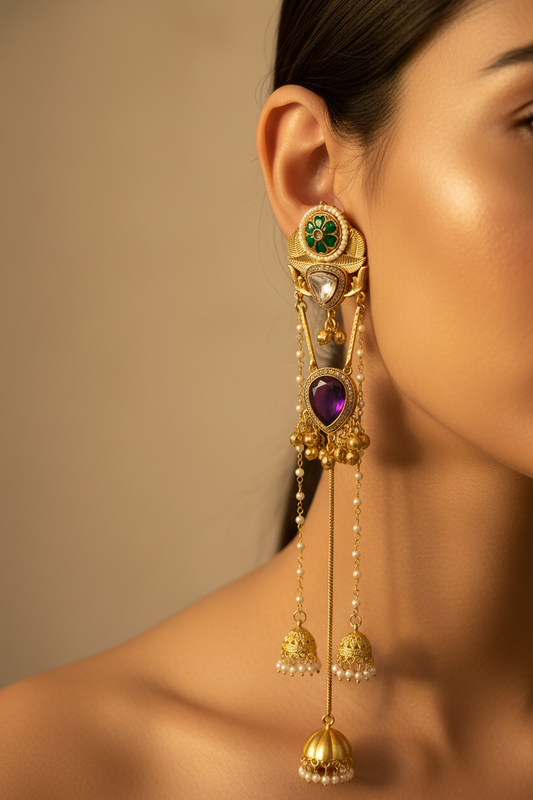 Pachi Kundan Stone Kashmiri Earrings