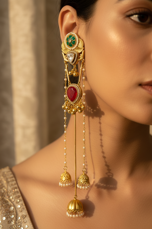 Pachi Kundan Stone Kashmiri Earrings