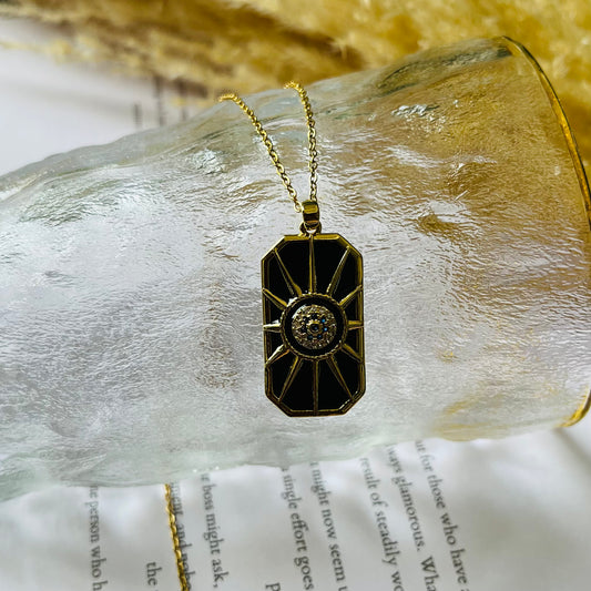 Black Rectangle Pendant Necklace