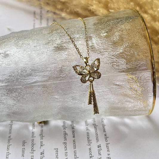 Cystal White Butterfly Necklace