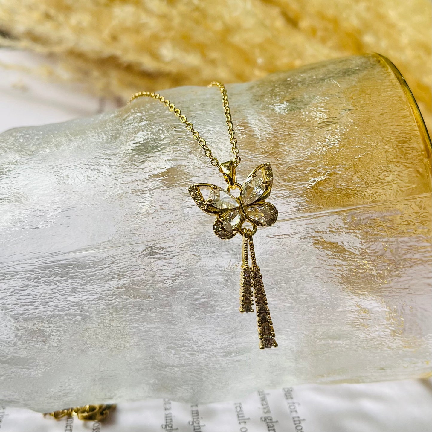 Cystal White Butterfly Necklace