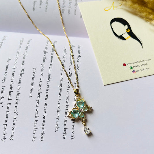 Cystal Aqua Blue Butterfly Necklace