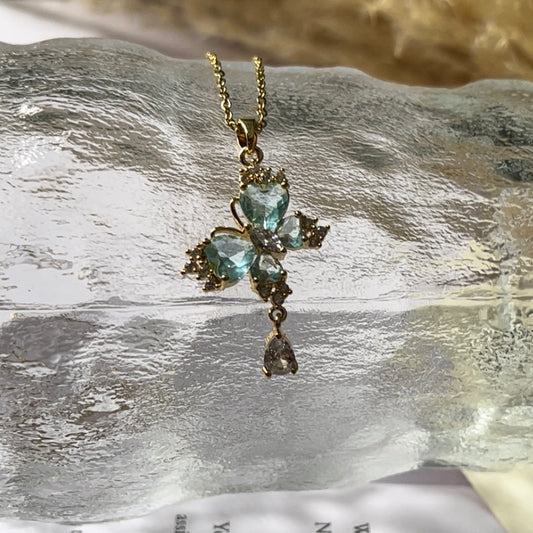 Cystal Aqua Blue Butterfly Necklace