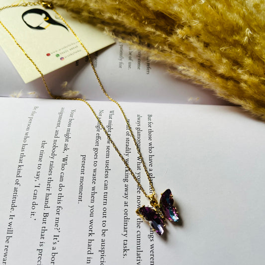 Cystal Purple Pink Butterfly Necklace