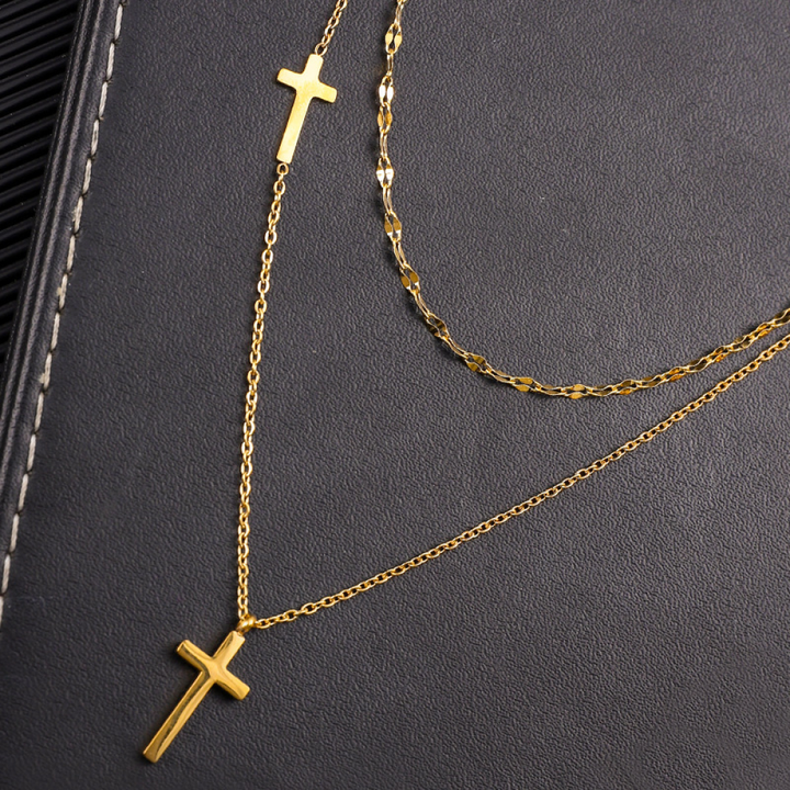 Double Layer Cross Chain Necklace