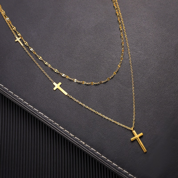 Double Layer Cross Chain Necklace