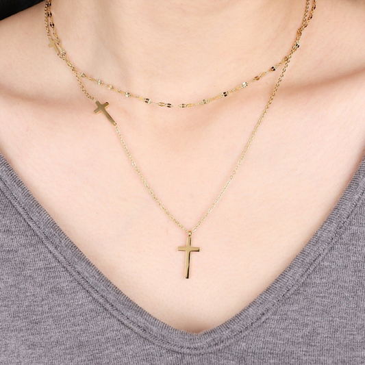 Double Layer Cross Chain Necklace