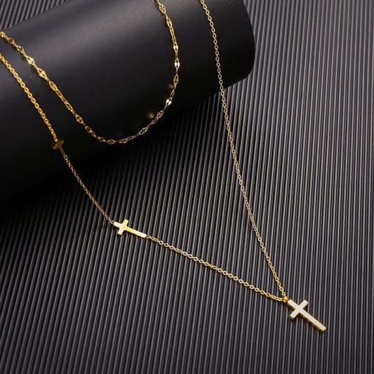 Double Layer Cross Chain Necklace