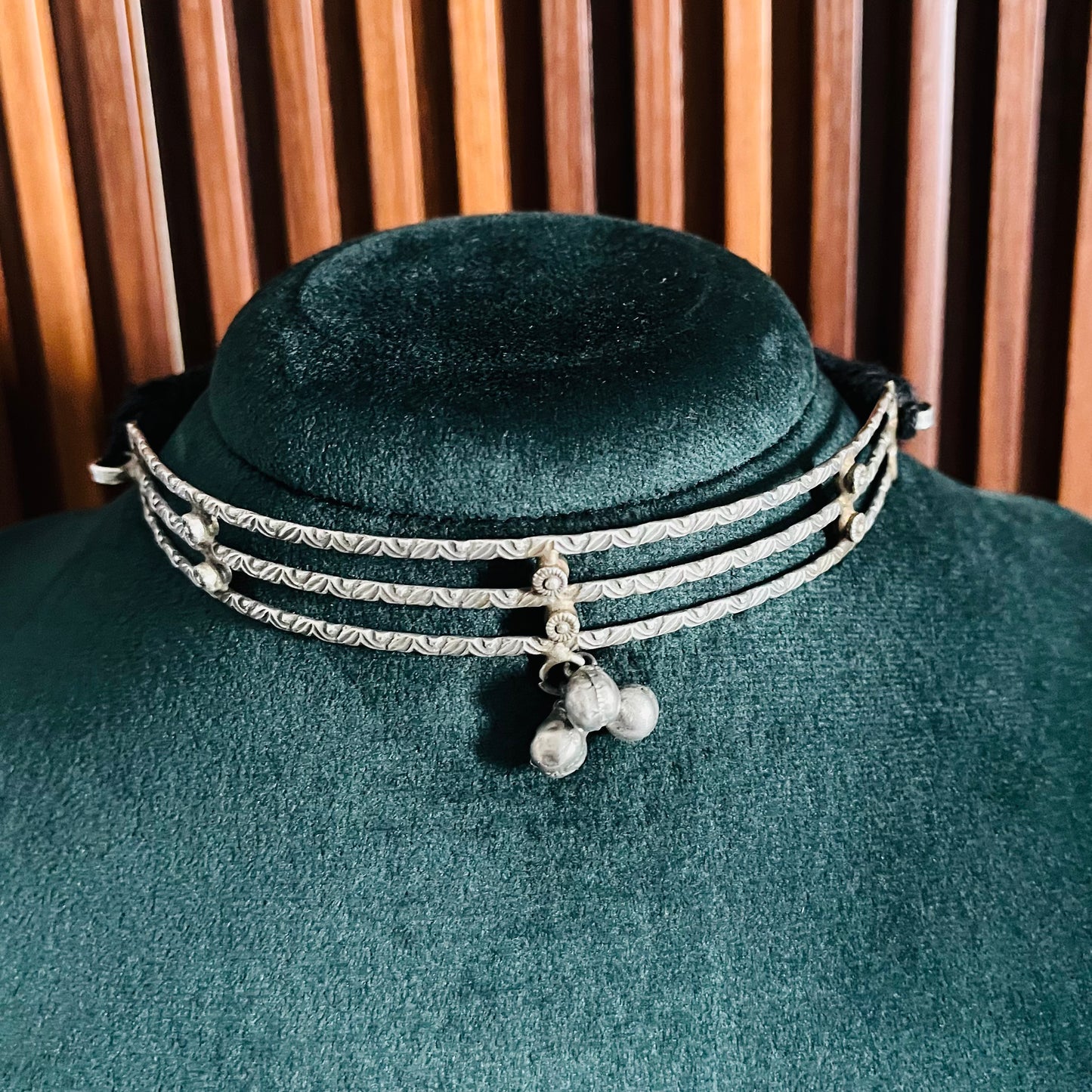 Silver  Oxidised Thread Choker Necklace