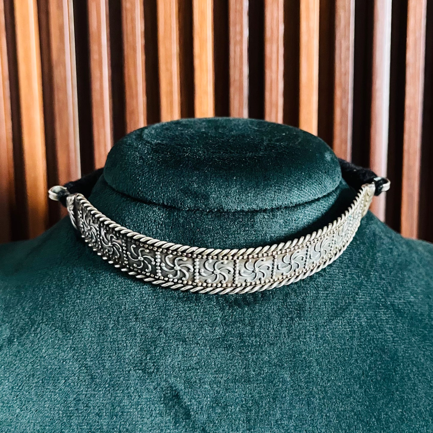 Silver Oxidised Thread Choker Necklace