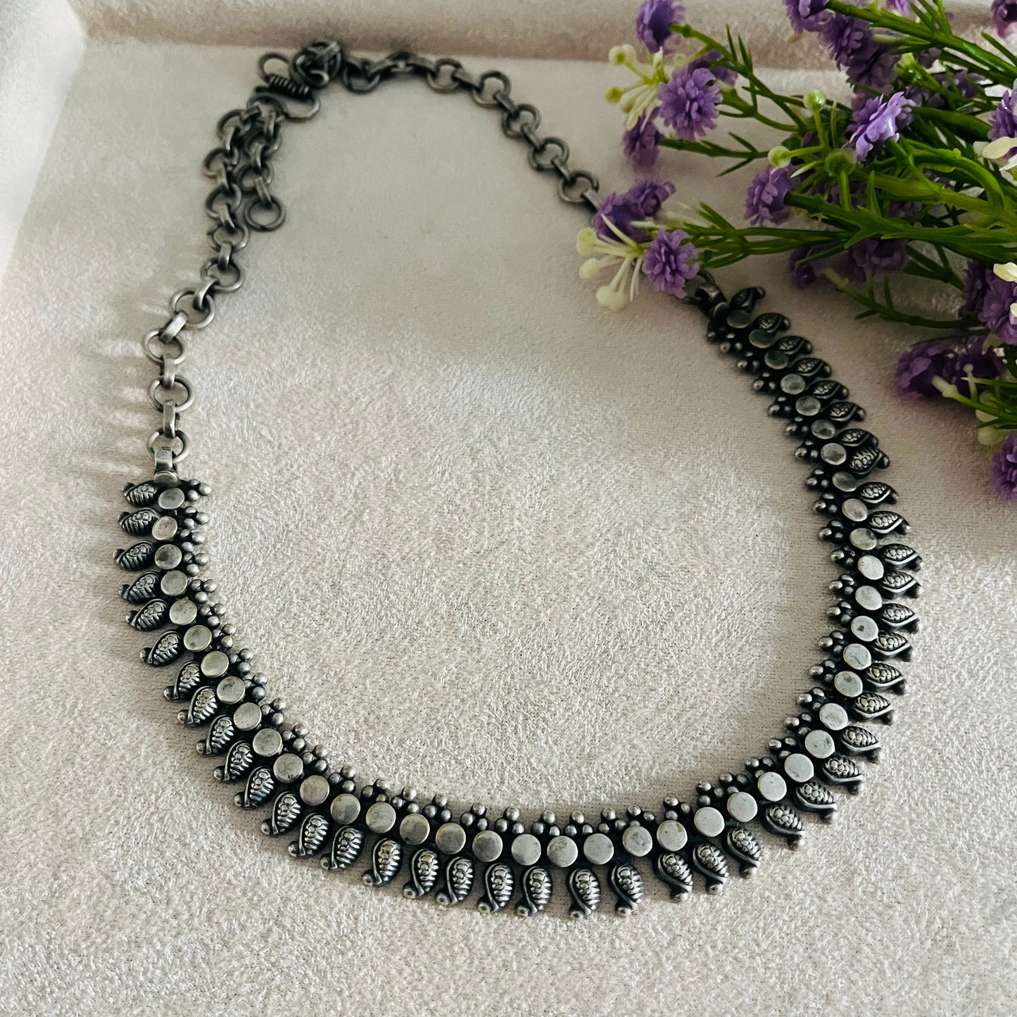 Silver Oxidised Sleek Necklace