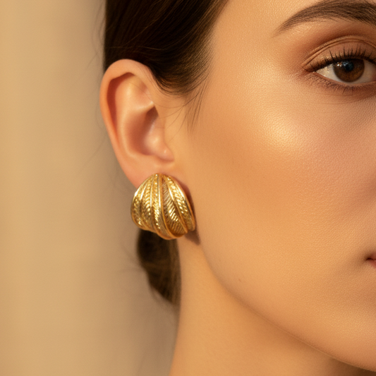 Gold Leaf Studs Earrings