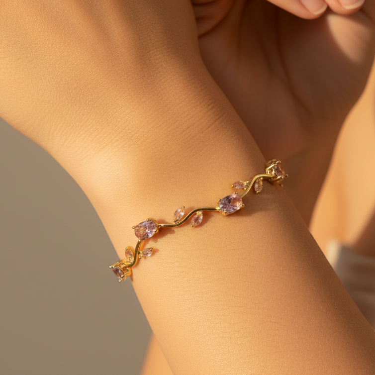 Crystal Pink Tulip Bracelet