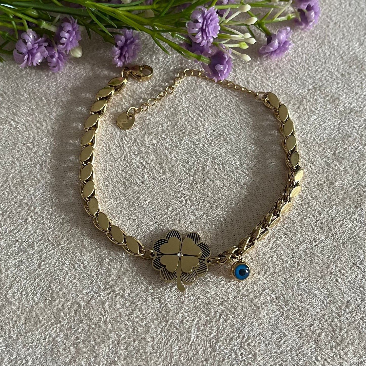 Clover Evil Eye Chain Bracelet