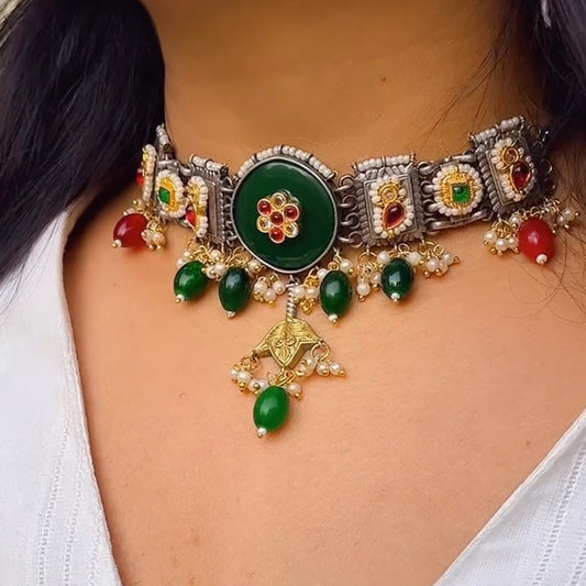 Green & Red Drop Necklace Set