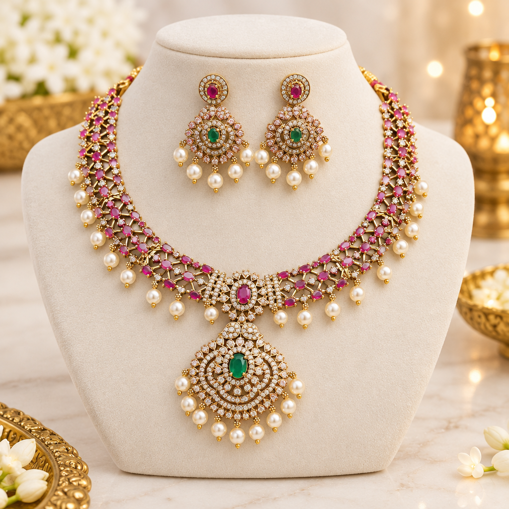 Pink AD Pendant Necklace Set