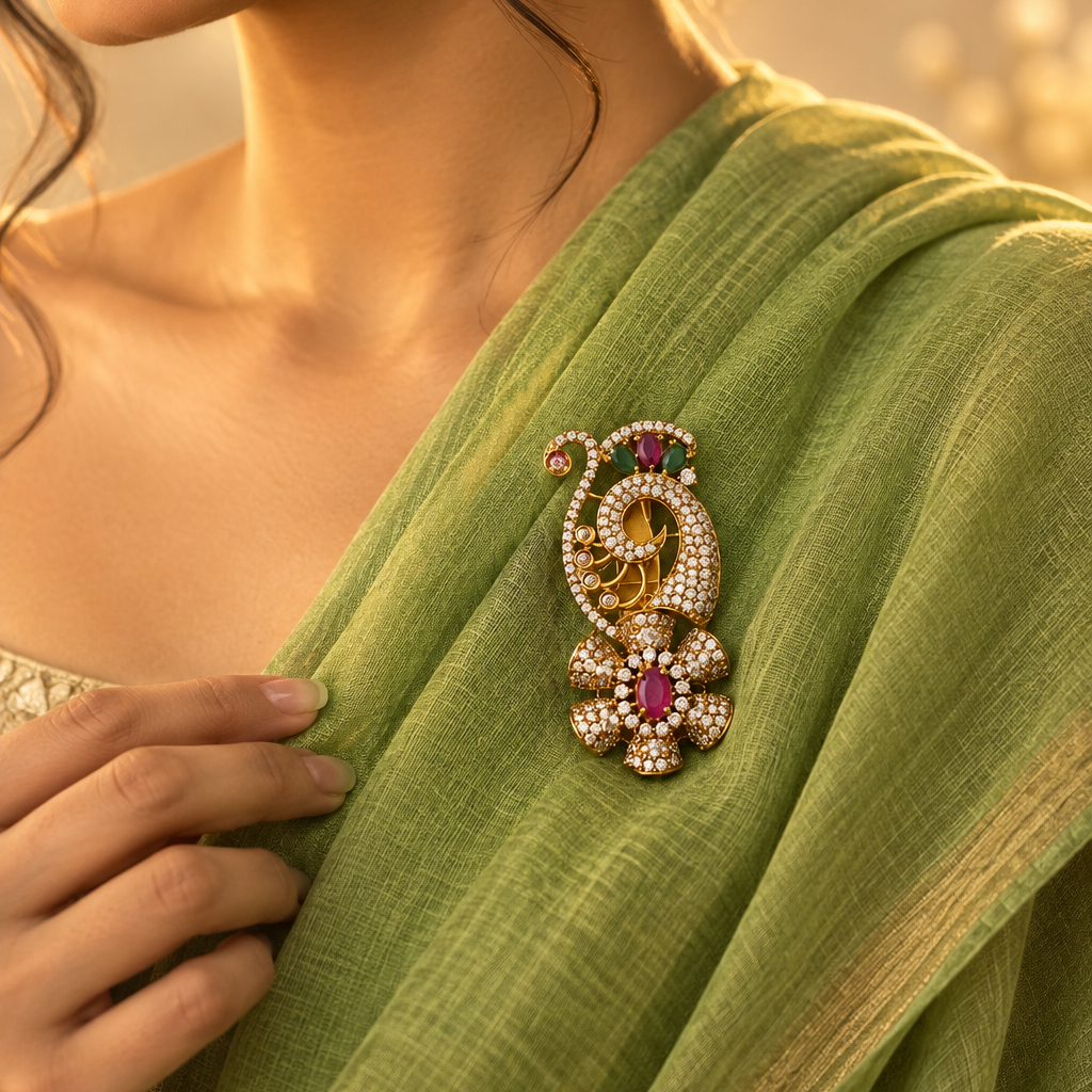 Gold Plated AD Jadau Brooch