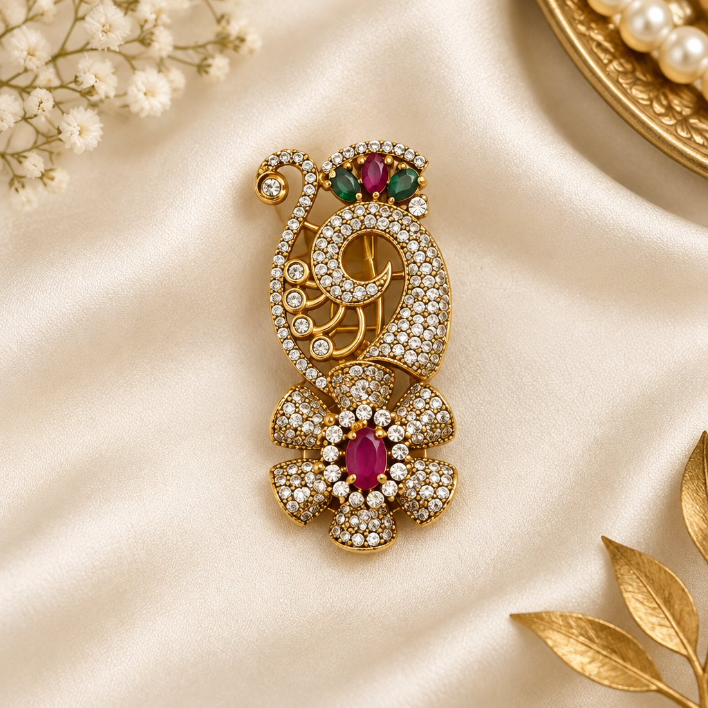 Gold Plated AD Jadau Brooch