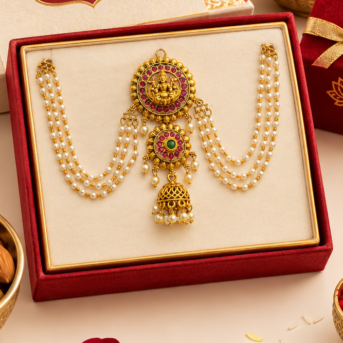 Drop Jhumka with Pearl Hair Accessorie