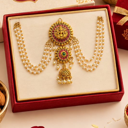 Drop Jhumka with Pearl Hair Accessorie