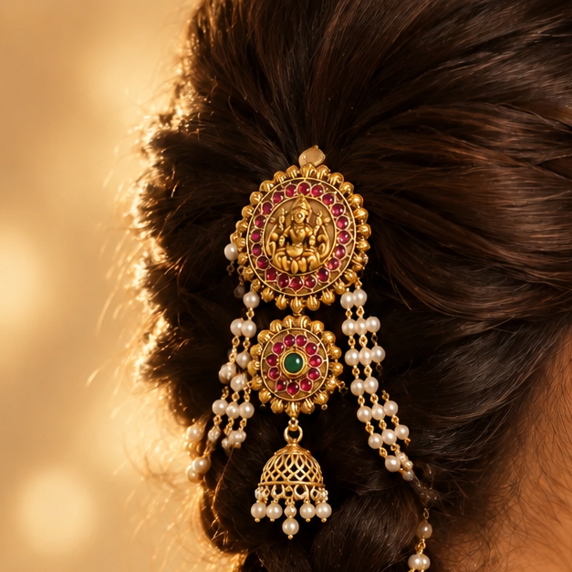 Drop Jhumka with Pearl Hair Accessorie