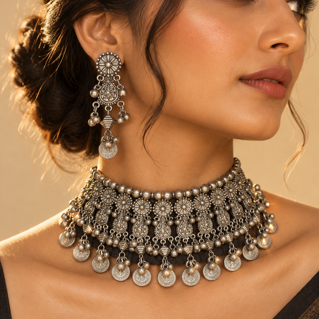 Oxidised Choker Necklace Set