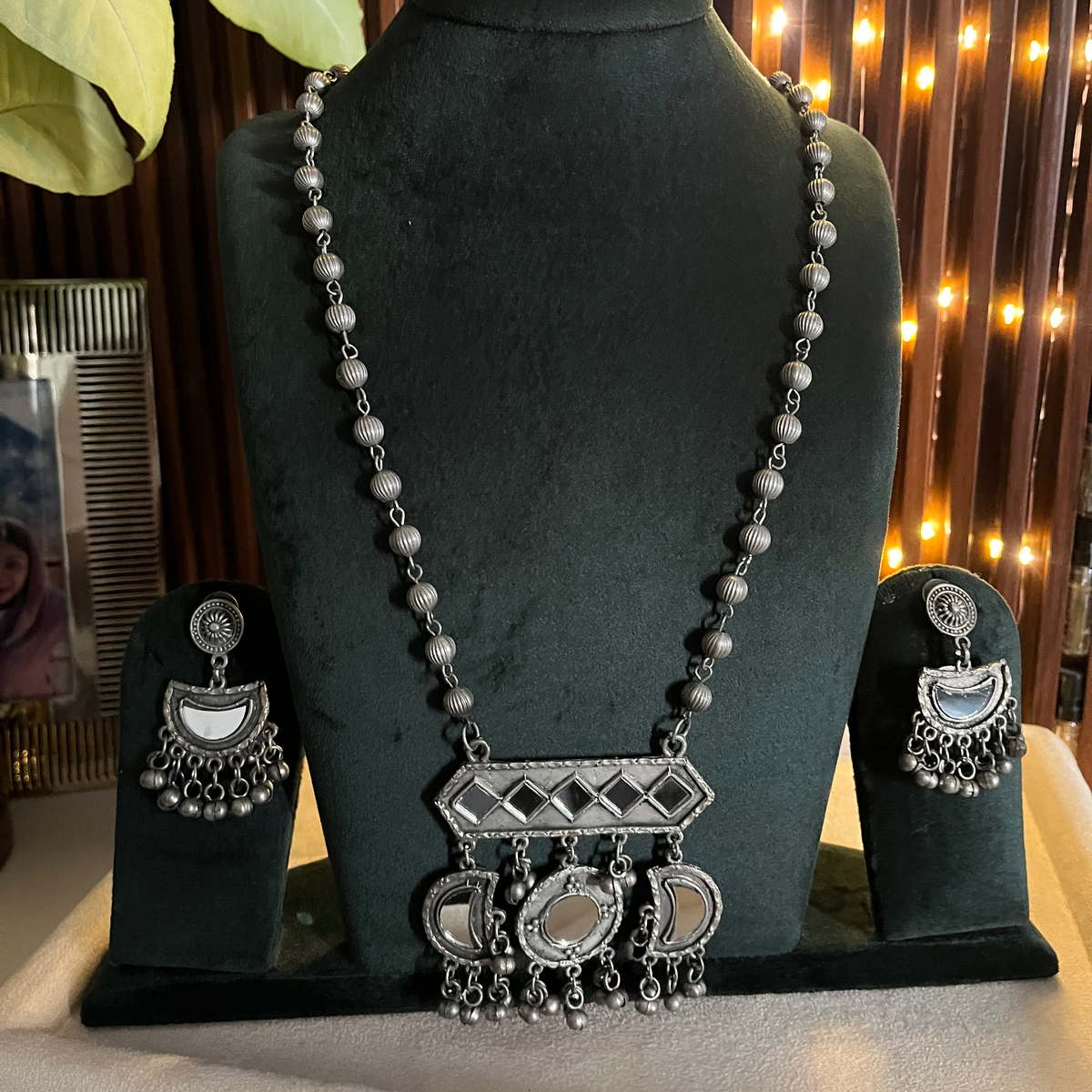 Oxidised Mirror Necklace Set