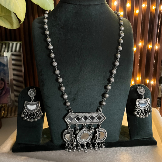 Oxidised Mirror Necklace Set