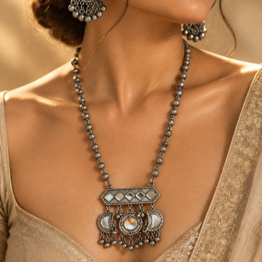 Oxidised Mirror Necklace Set