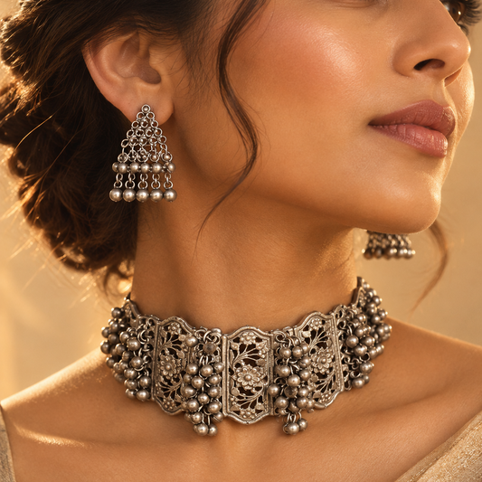 Oxidised Thread Necklace Set