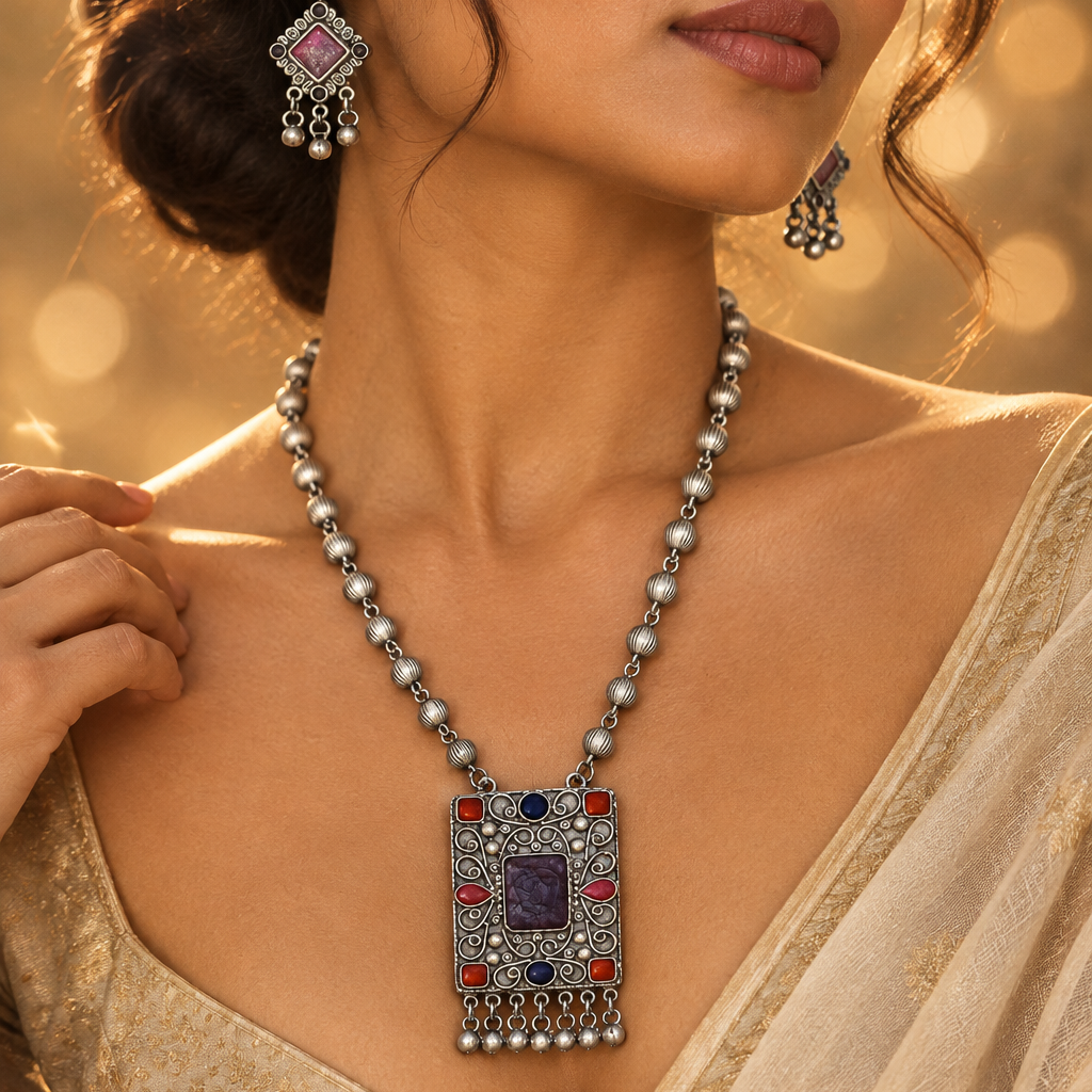 Oxidised Enamel Necklace Set