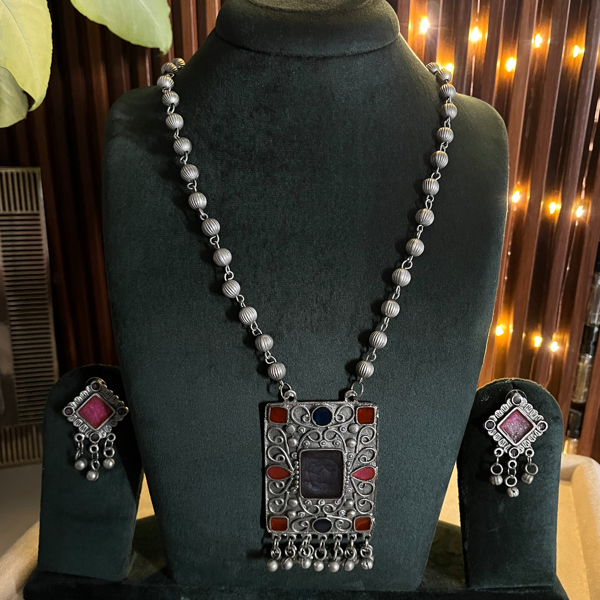 Oxidised Enamel Necklace Set