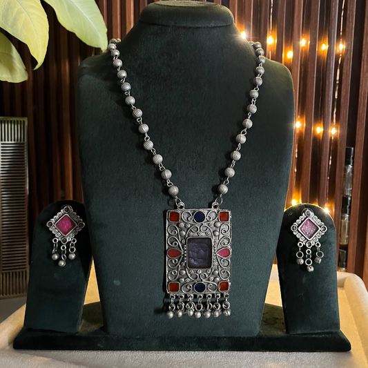 Oxidised Enamel Necklace Set