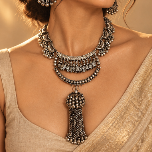 Oxidised Moon Necklace Set