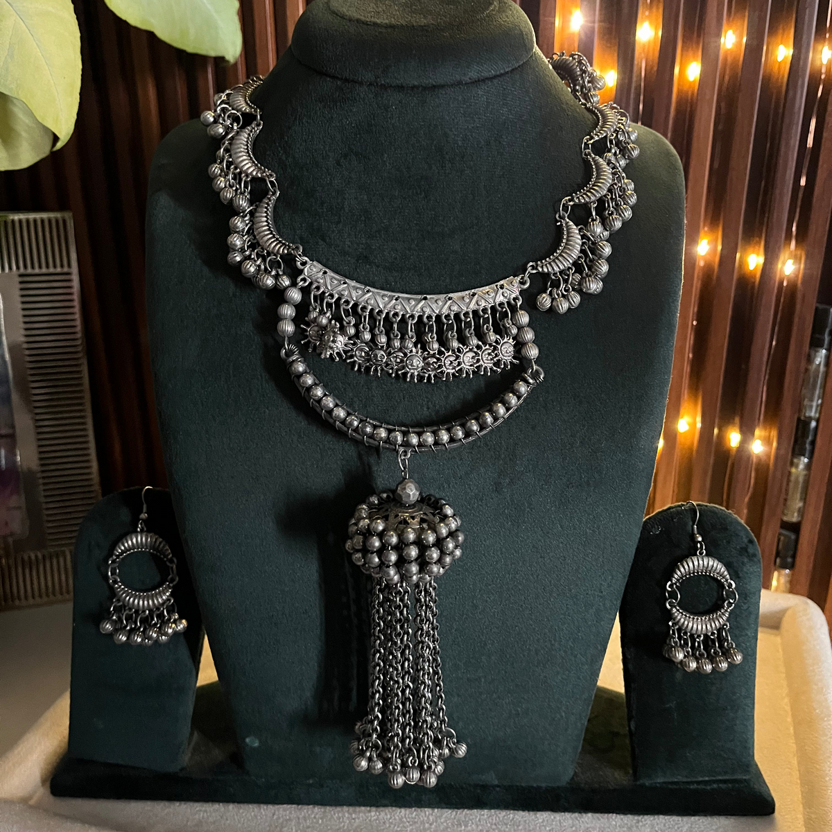 Oxidised Moon Necklace Set