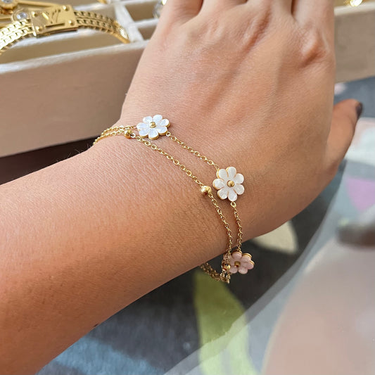 White Flower Double Chain Bracelet