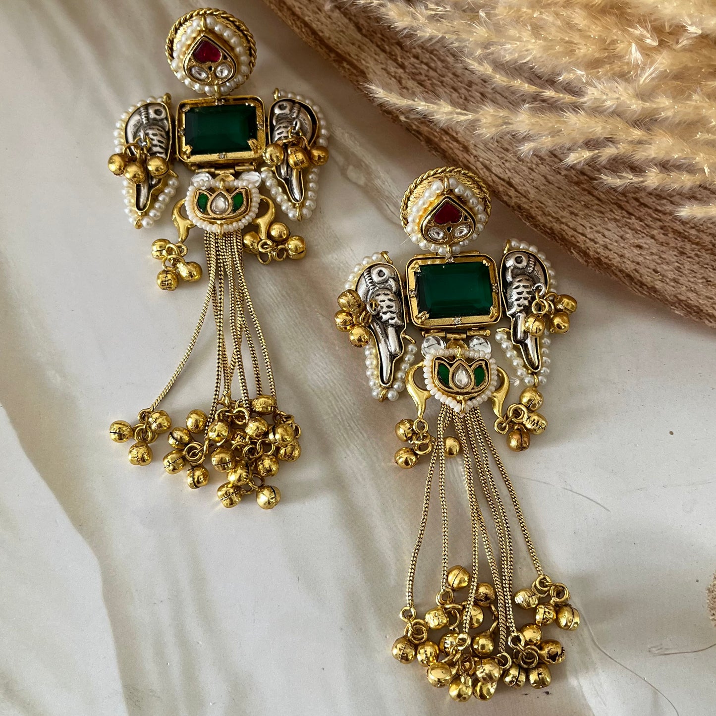 Dual Tone Statement Brass Earrings