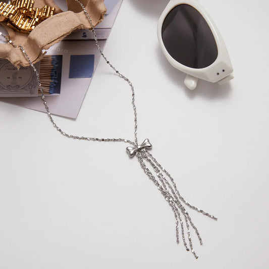 Silver Bow Tie Chain Necklace