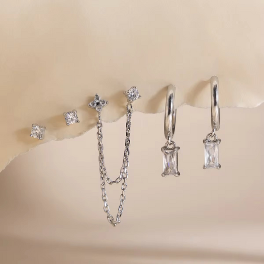 Set of 3 Studs Hoops Earring
