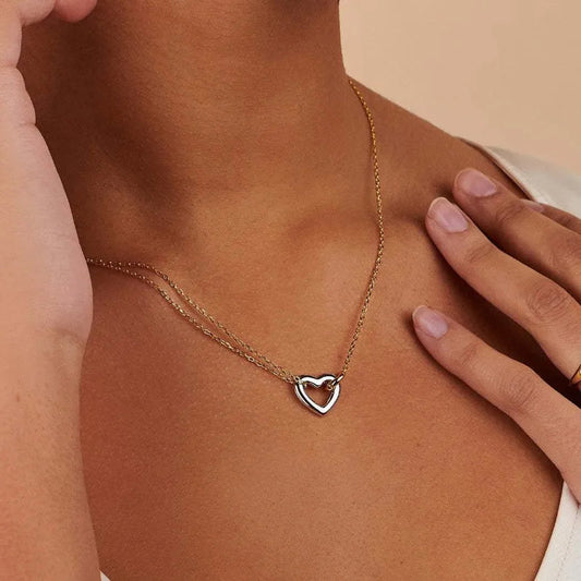 Silver Heart Gold Chain Necklace