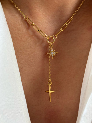 Star Cross Drop Chain Necklace