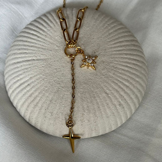 Star Cross Drop Chain Necklace