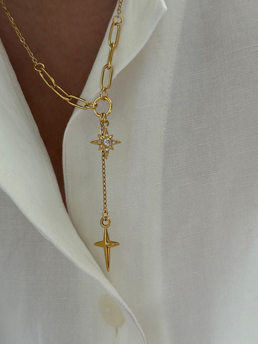 Star Cross Drop Chain Necklace