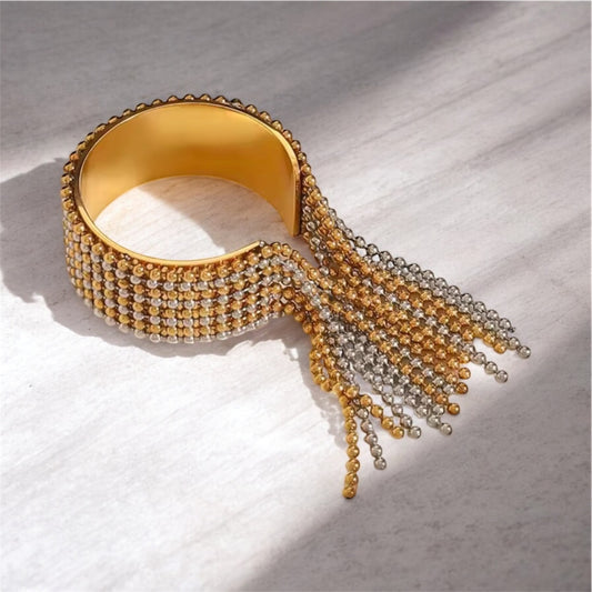 Dual Tone Beaded Tassel Ring
