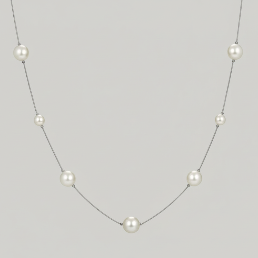 Pearl Silver Long Necklace