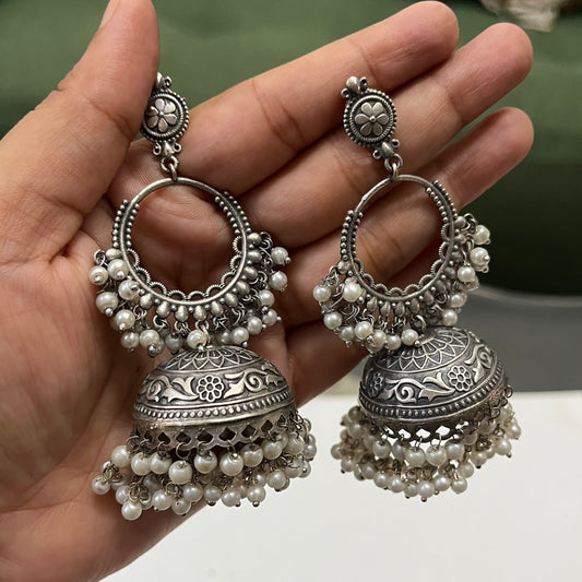Silver Oxidised Jhumkas Earring